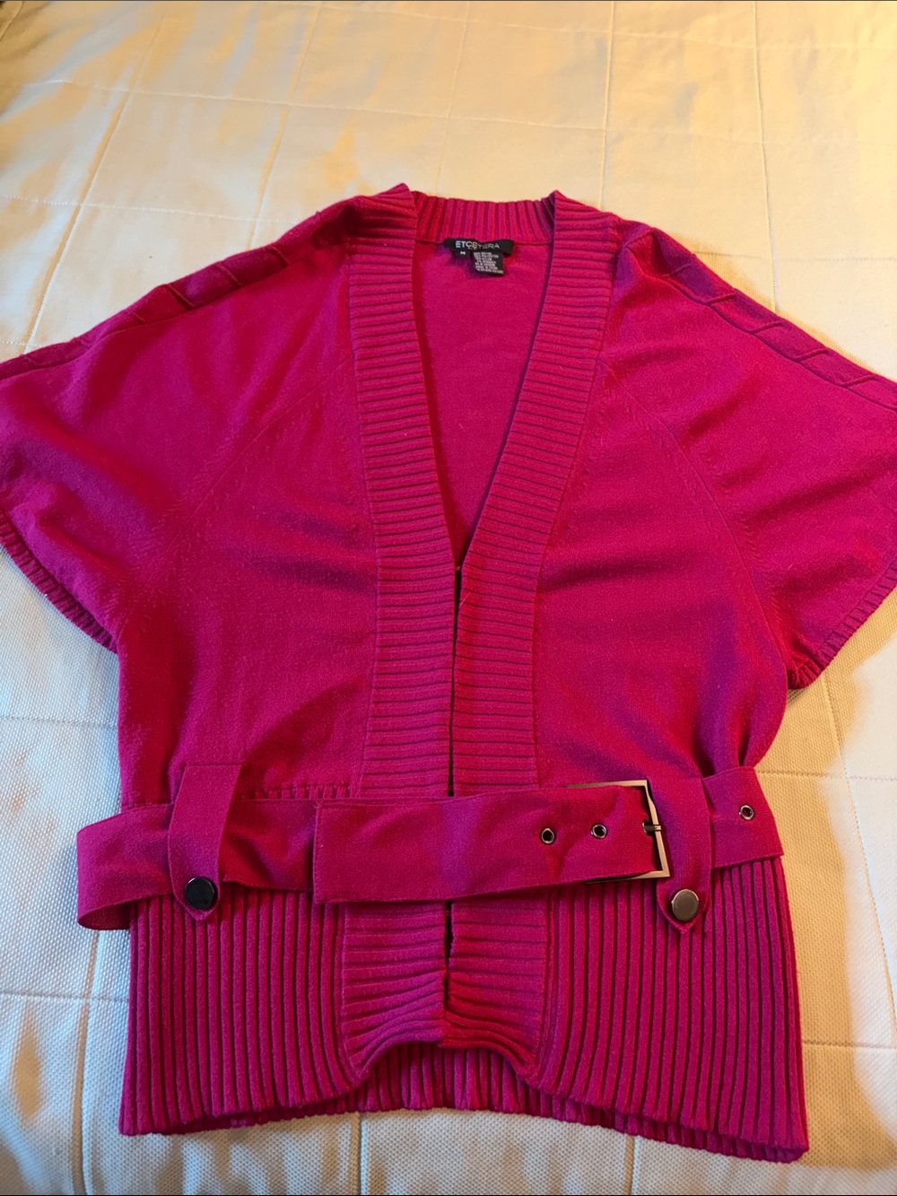 Etcetera Magenta Short-Sleeve Belted Cardigan size M